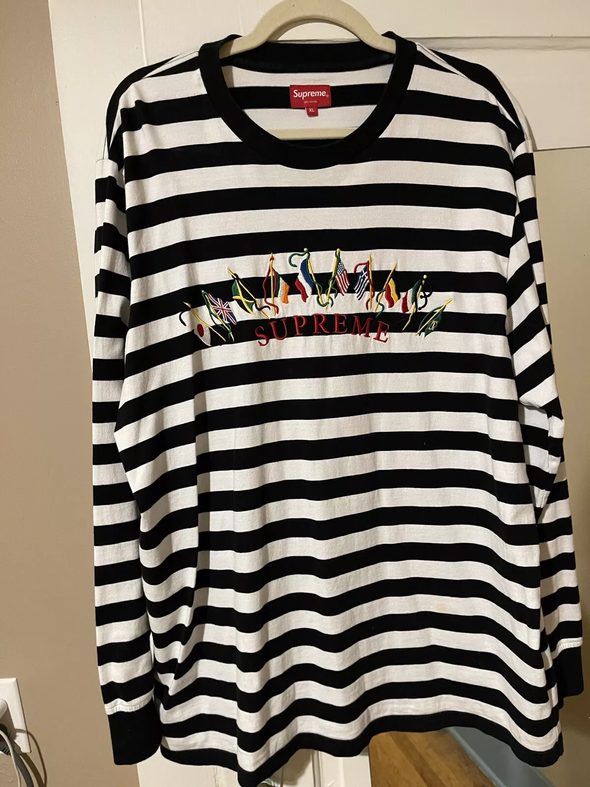Haut à manches longues Supreme Flags L/S à rayures blanches taille X Large XL