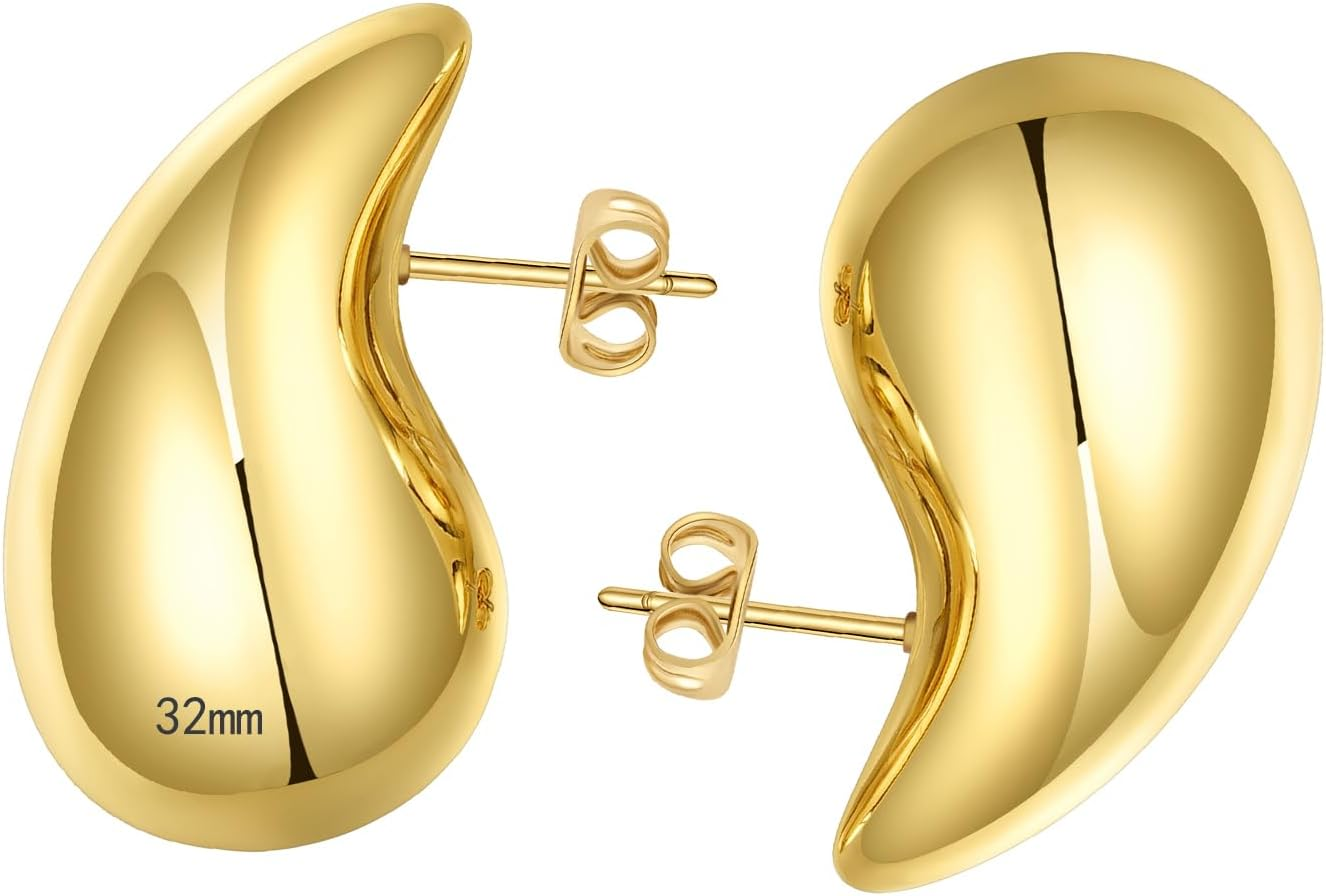 18/25/32/47mm Lightweight Chunky Gold Hoop Tear Drop Earrings for Women | Trendy Statement Jewelry