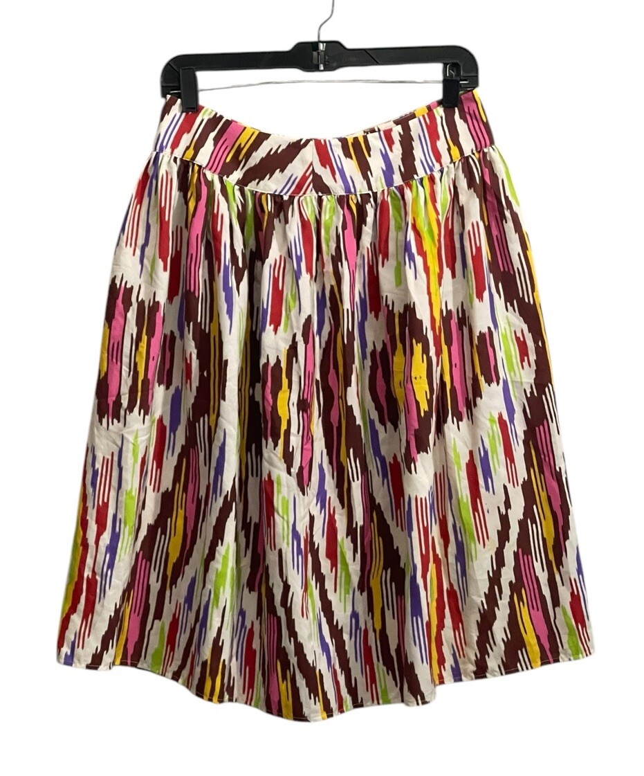 Moda International Women Silk Midi Skirt Size 6 Colorful Flared Printed