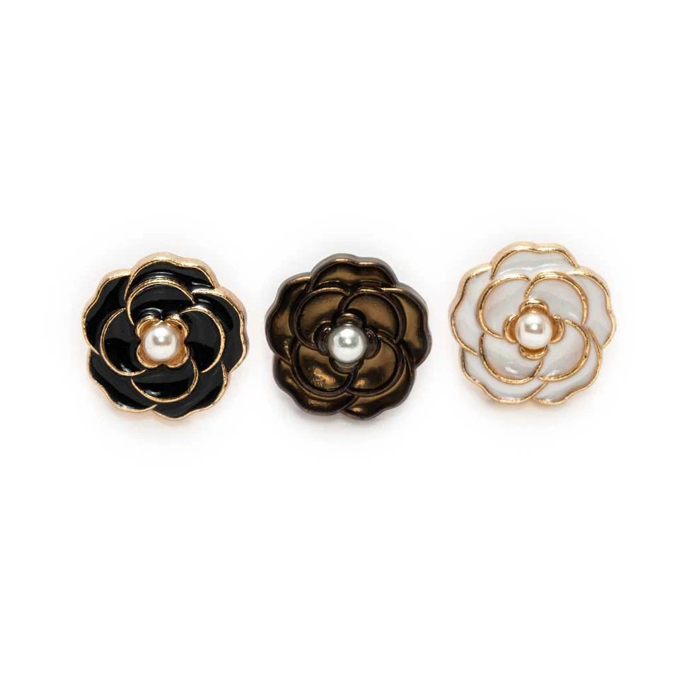 5pcs Retro Camellia Round Metal Button for Clothing Repair Sewing Handmade Decor - Image 2 of 2