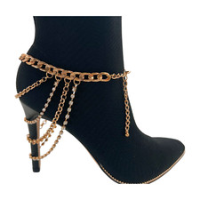 Women Gold Metal Boot Chain Bracelet Anklet Shoe Multi Strand Back Charm Jewelry