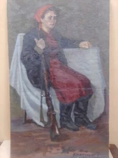 A woman with a gun, a revolutionary. Oil on canvas, author I. Mountainous.