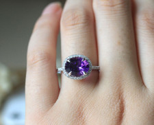 2ct Simulated Purple Amethyst Engagement Ring White Gold Plated Halo Solitaire