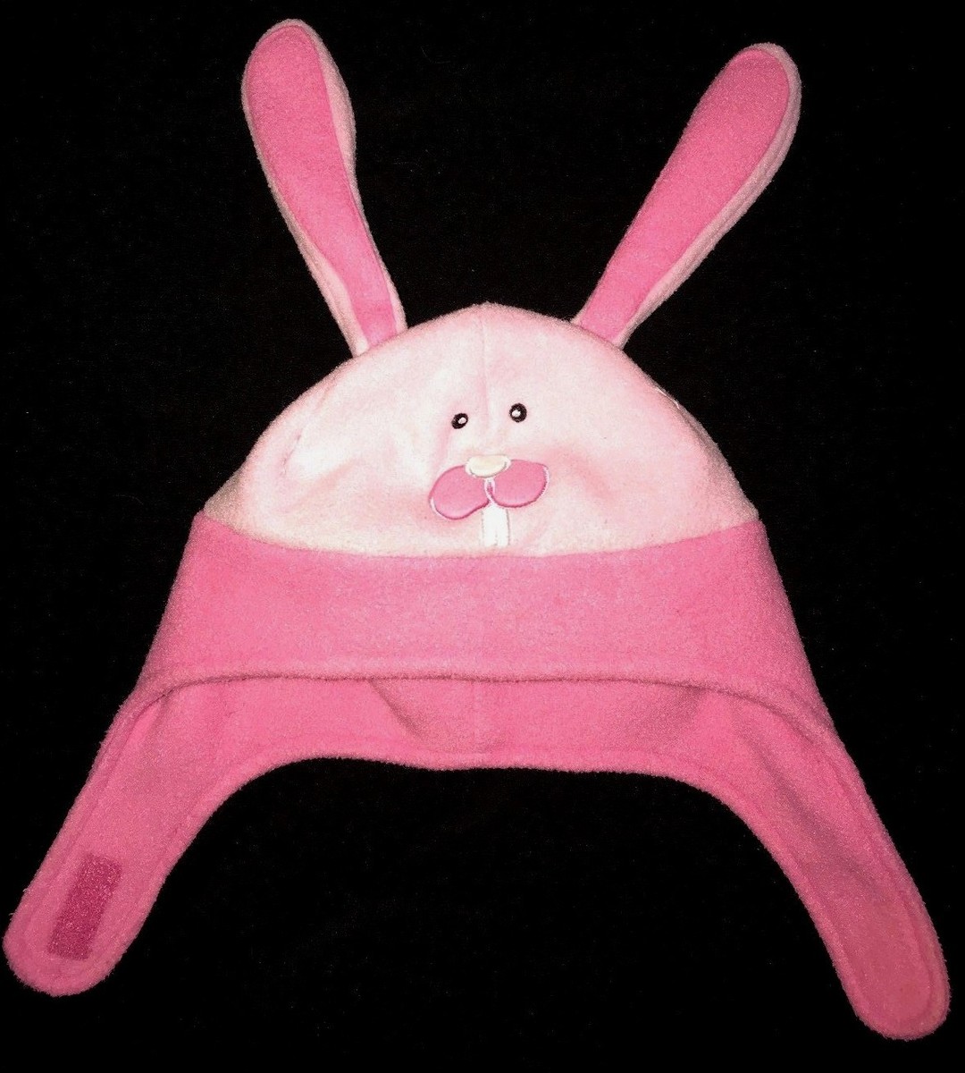 girls size 12/24 month LL BEAN WINTER HAT fleece PINK EASTER BUNNY - Main Image