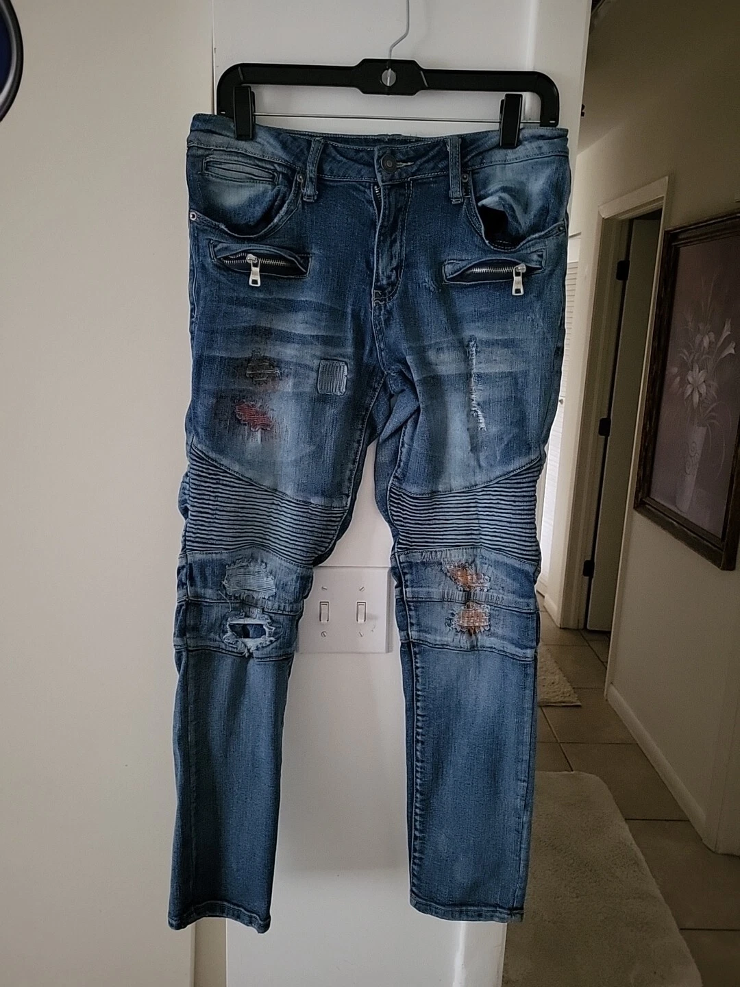 Rue 21 Men's Supreme Flex Skinny Jeans Distressed Medium Blue Wash Size 30 x 27