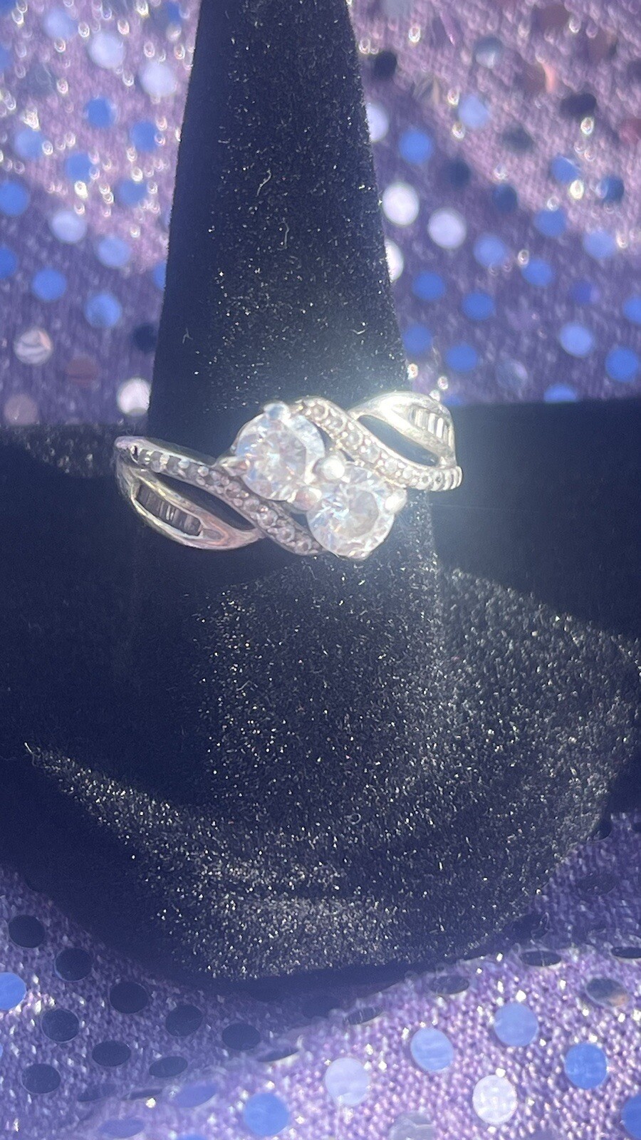 Preowned Untested Silver Diamond Ring Stamped SUN… - image 13