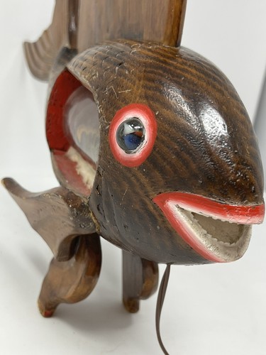 Fabulous Lighted Vintage Wood FOLK Art FISH with Ship In A Glass Bottle Lamp - Picture 10 of 24