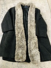 Alexon Grey Angora Cashmere Lambs Wool Coat & Faux Fur Trim 10 38 S M 12