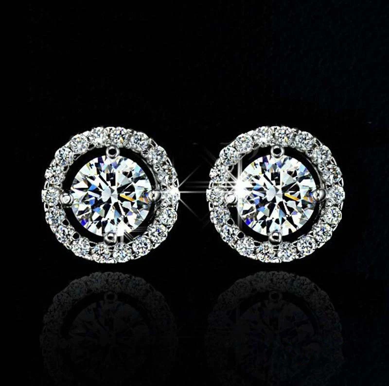 14K REAL WHITE GOLD FILLED STUD EARRINGS MADE WITH 0.6 CARAT SWAROVSK CRYSTALS - Image 4 of 4