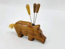 Set of 6 Sheffield Plate Seafood Olive Pickle Oyster Forks Wooden River Horse