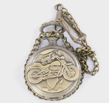 Pocket Watch Men Quartz Stainless Steel Gold Motorcycle 14 in. Fob Chain White