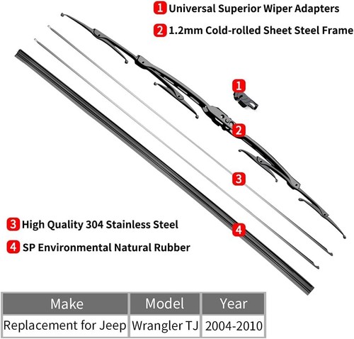 13"+13" Front Windshield Wiper Blades - Replacement for Jeep Wrangler TJ 1997... - Picture 3 of 6