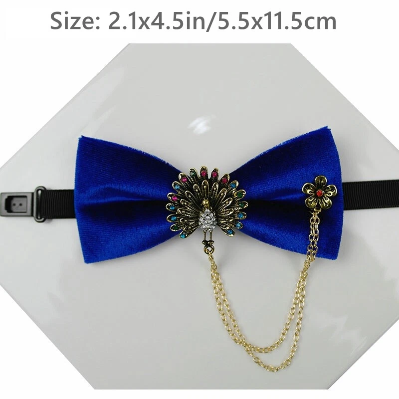 Corbatas de terciopelo para hombre Pre atadas Flor de pavo real Cadena Cuello Decoración Foto 3 de 4