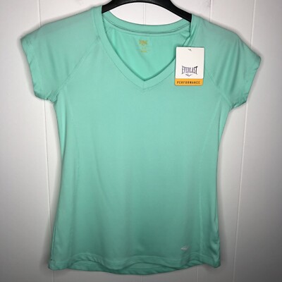 Everlast Activewear V-Neck Top Women's Size Small Green Wicking Stretch NWT