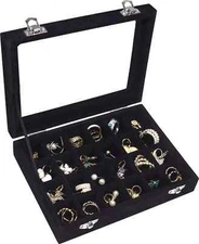 Velvet Jewelry Box 24 Grid Jewelry Ring Display Organiser Box Tray Holder Case
