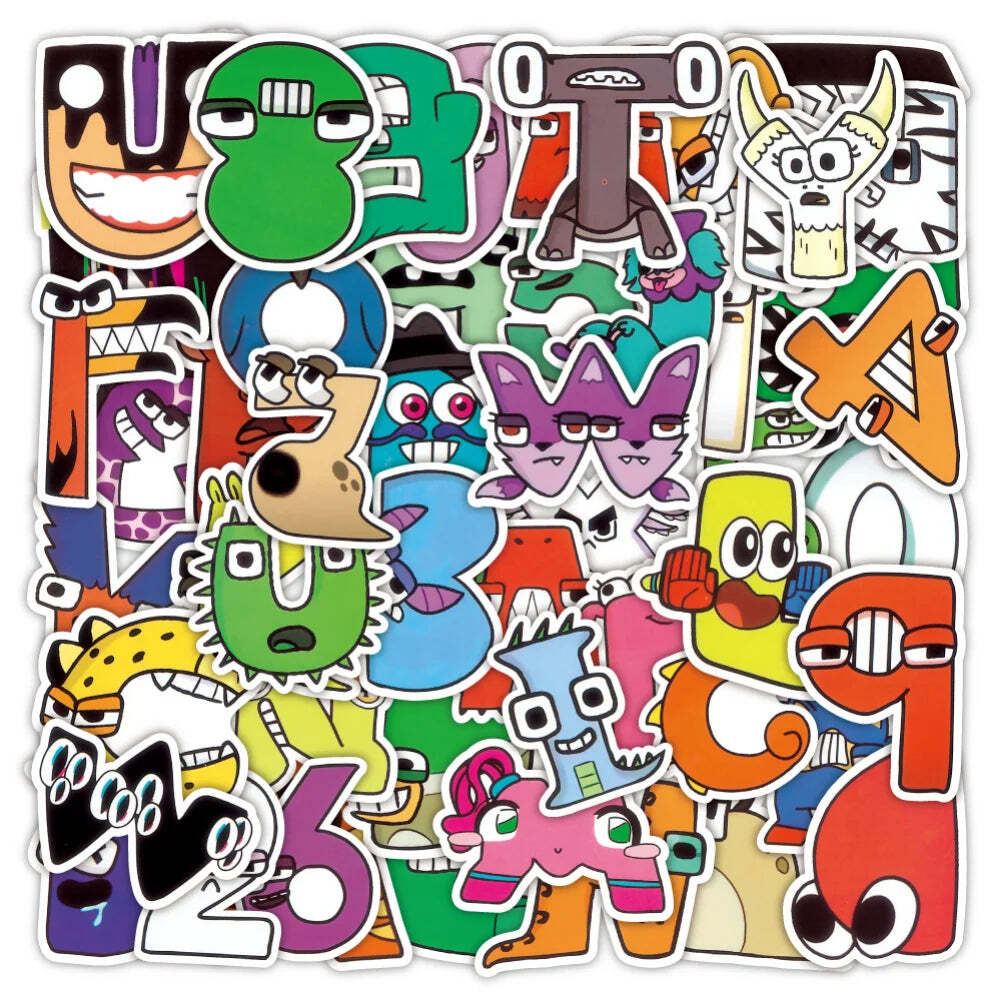 10/52Pcs Funny Cartoon Anime Alphabet Lore Stickers For Laptop Luggage Phone Ska