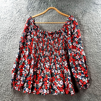 New ANKO Womens Blouse Top Size 10 Multicoloured Floral Off the Shoulder Smocked