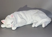 Cremation Urn Pet Ashes Sleeping Cat White Memorial Sculpture Grave Decorations