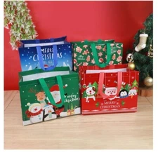 Christmas Reusable Grocery Bags Shopping Totes Xmas Holiday Designs ( Set of 4 )