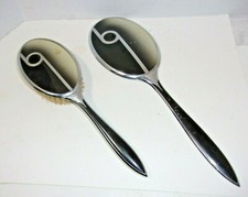 Beautiful Antique Art Deco dresser hand mirror and brush set