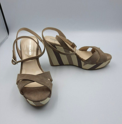 Oroscuro Keilsandalen Leder Riemchen Knöchel offene Zehenpartie Schuhe Damen Frauen UK 5