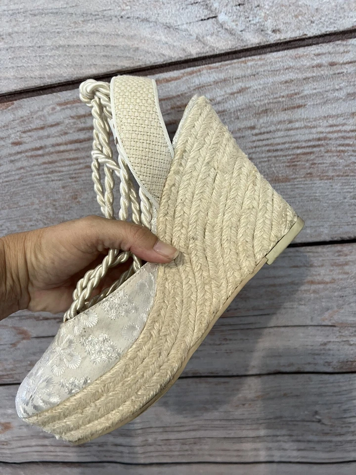 Jessica Simpson 奶油楔形厚底领带踝/小腿女式 US 7.5B 码 — 第 3/4 张图片