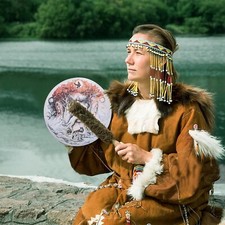 Shaman Drum 10" Wolf Design Reflection Sound Healer Shaman Meditation Kit New