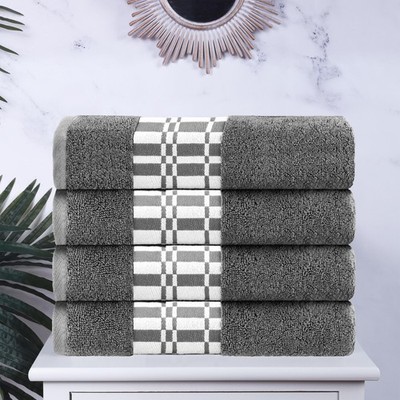 Larissa Cotton Geometric Embroidered Jacquard Border Bath Towels Set of 4