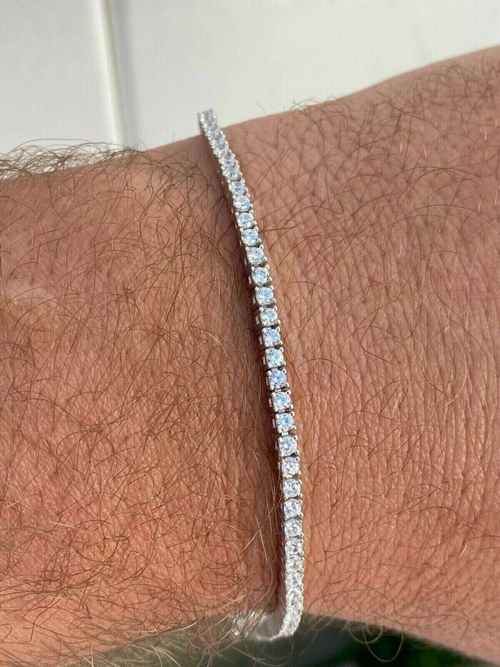 NUEVO BRAZALETE DE TENIS PARA MUJER DE DIAMANTES CREADOS EN LABORATORIO DE CORTE REDONDO DE 4,0 QUILATES ENCHAPADO EN ORO DE 14 QUILATES Foto 4 de 4