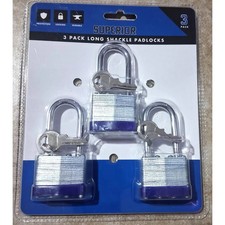 Superior 3-Pack Long Shackle Laminated Padlocks   Keyed Alike 6 Keys 