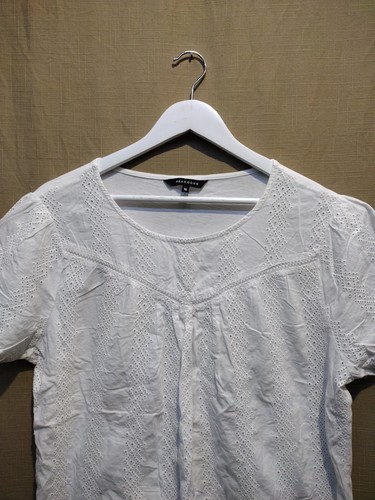 PEACOCKS BRODERIE ANGLAISE SHORT SLEEVED T-SHIRT WHITE WOMEN'S SIZE 16 - Picture 5 of 10