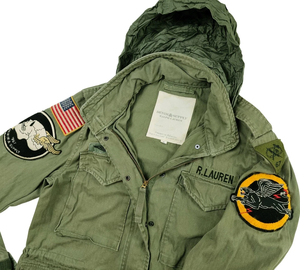 LO ÚLTIMO Chaqueta Polo VERDE Para Hombre SUMINISTRO DE DENIM RALPH LAUREN @ M65 PARKA CON CAPUCHA PARCHE S Foto 3 de 4