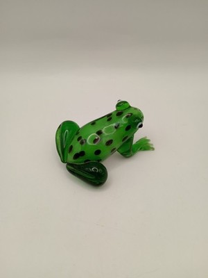 Lampwork Kunst Glas Glas grüner Frosch mit schwarzen Punkten weißer Bauch perfekt 2''