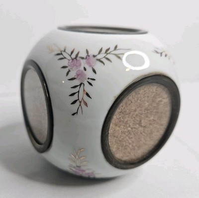 Vintage 6-sided ceramic photo frames cube ball floral & bronze white decor gift