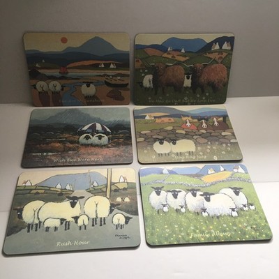 Thomas Joseph Set of 6 Hardboard Placemats Felt Back Sheep Designs 11 '' x 8 ''