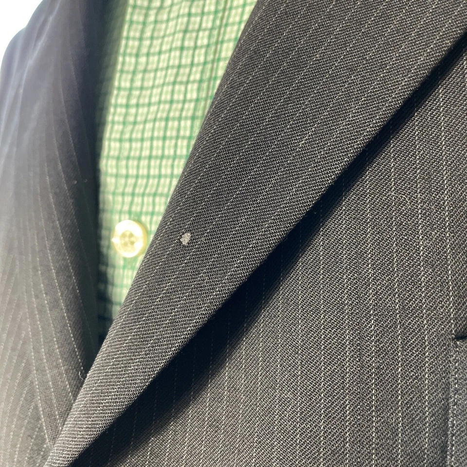 BLACK PERRY ELLIS WOOL TUXEDO Jacket Striped Size 44S - Image 2 of 4