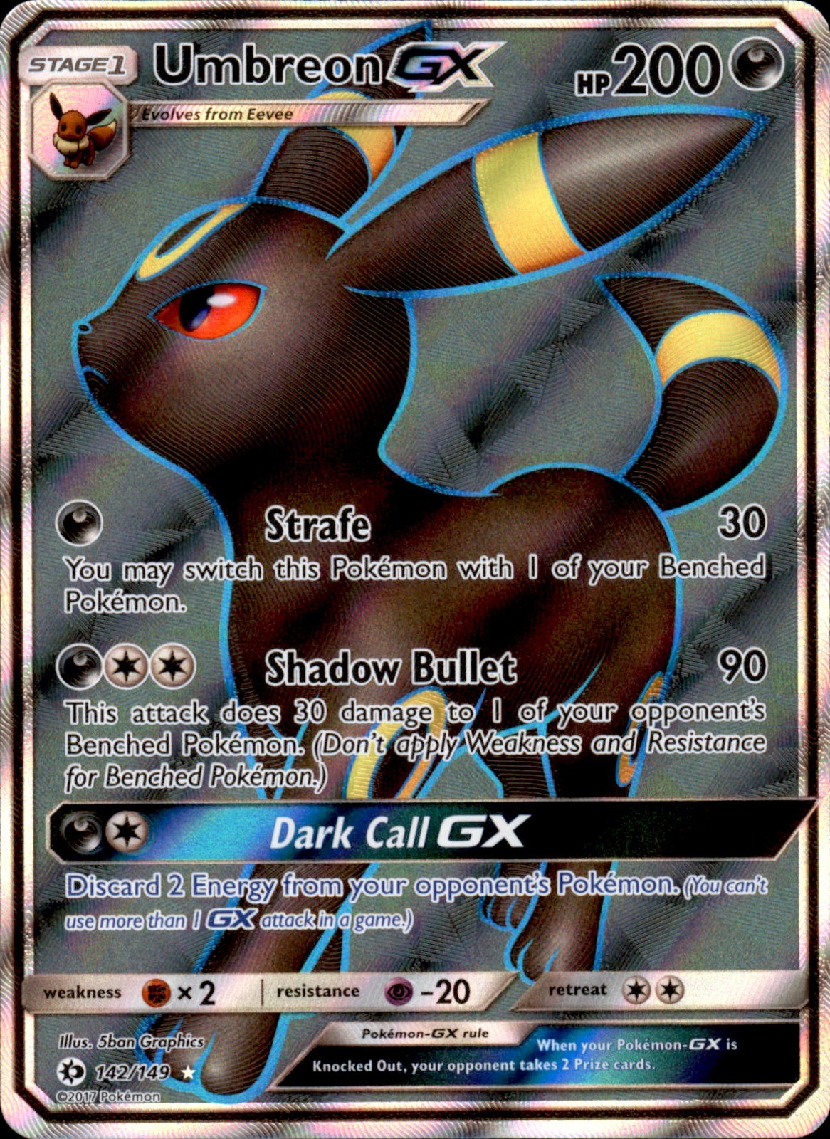 Umbreon GX (Full Art) 142/149 Holo - Pokemon SM Base Set - NM