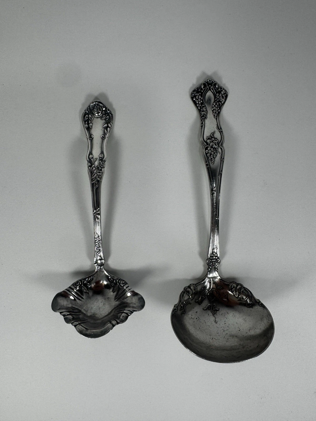 Vintage Silverplate Serving Ladles Lot of 2 Rogers Bros & Rockford Floral Grape