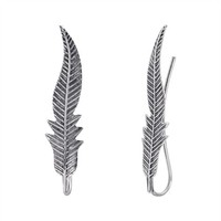 Feder Ear Climber Ohrstecker 925 Sterling Silber Langes Blatt - Silverly