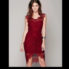 Boho Chic Soft Witchy Free People Peekaboo Lace Slip Dress S