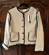 Elie Tahari Black/Beige Whipstitch - Contrast Stitch Designer Jacket Blazer NWT