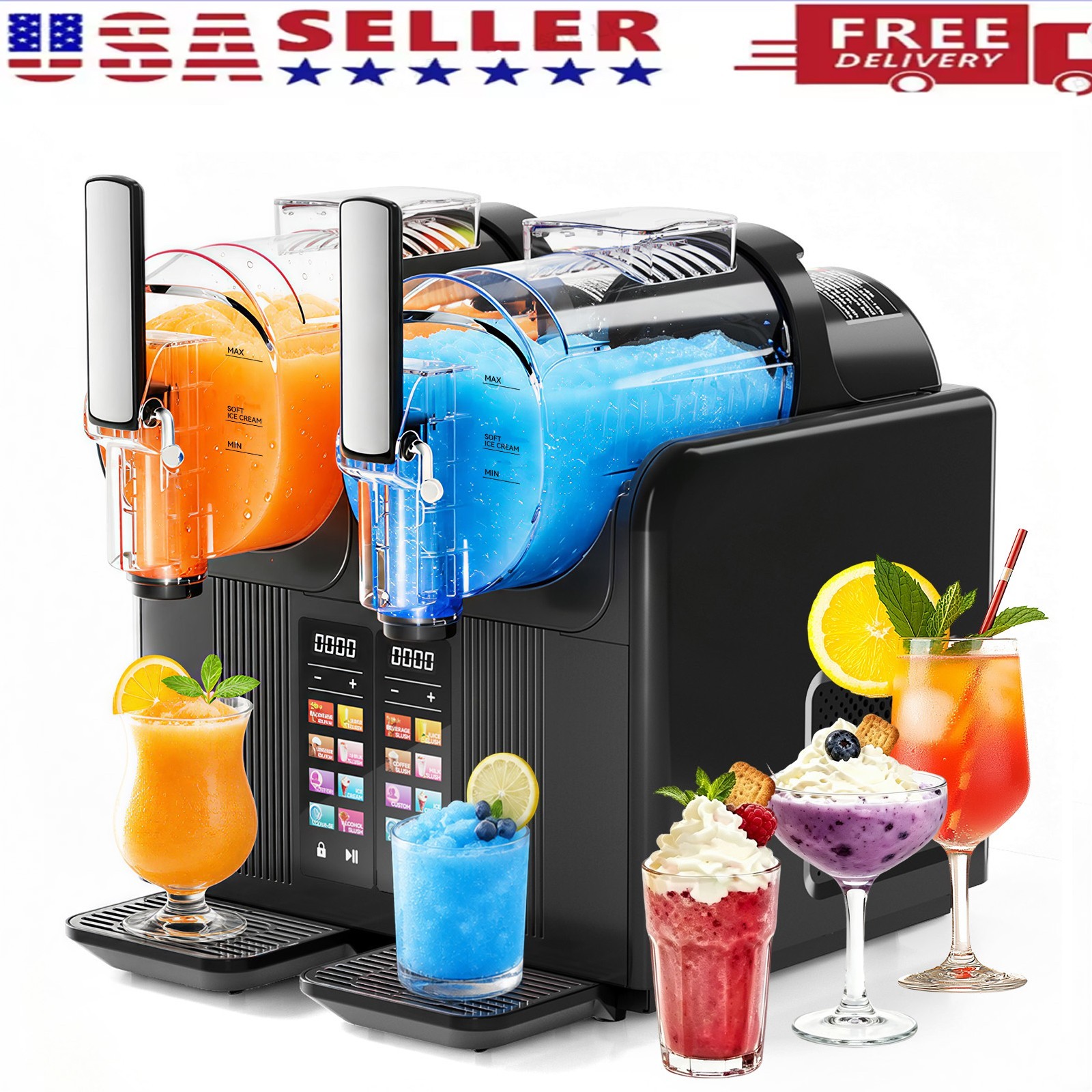 68oz*2 Slushie Machine, Large Capacity Frozen Drink Maker & Slushy Machine with