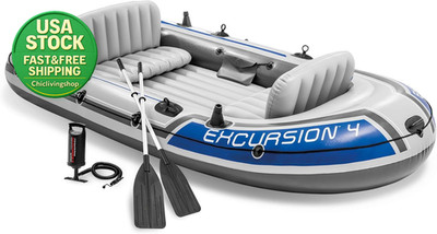 Intex Excursion 4 Inflatable Boat Set 1100Lb Capacity Adjustable Seats Grey