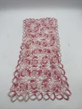 Vintage Crochet/Tatted Rectangular White & Pink Doily 14.5” X 6.5”
