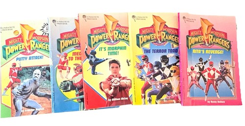 Menge 5 Vintage 1994 MIGHTY MORPHIN POWER RANGERS Fallschirm Presse PB Bücher MMPR