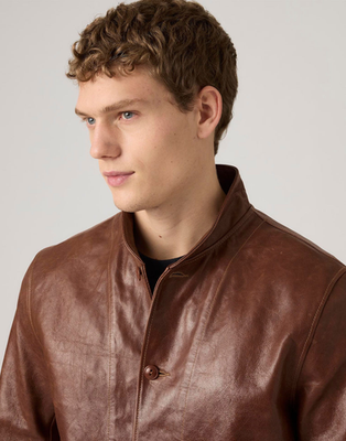LEVI'S Menlo Cossack Leather Jacket Brown Albert Einstein | eBay