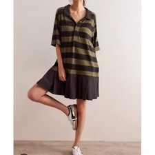 Free People Mini Luca Olive Green Black Striped Rugby 100% Cotton M Sold Out