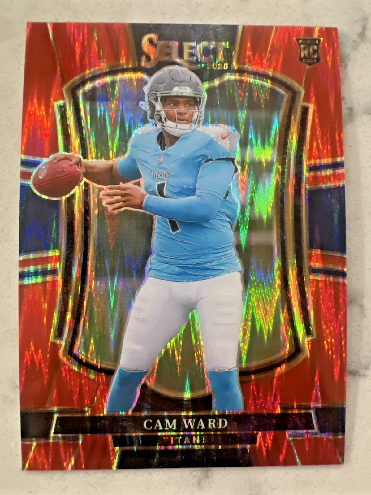 Cam Ward #126 (RC) /249 - Red Shock Prizm - 2025 Panini Select Football - Titans