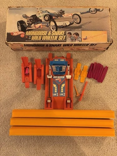 Vintage 70's Hotwheels Redline Snake and Mongoose Wild Wheelie set in Box