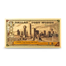 1 Dallas Fort Worth Texas Goldback Gold Note 24K